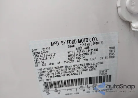 2024 Ford Explorer Xlt from USA, damaged, VIN 1FMSK8DH2RGA38721